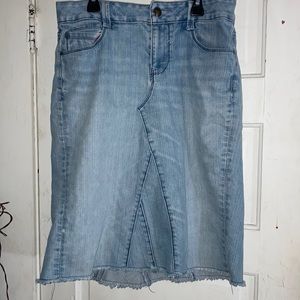 Light wash denim skirt.